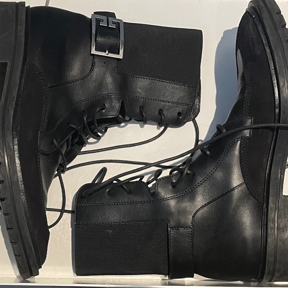 Givenchy Aviator Leather and Suede Lace Up Ankle Boots.
